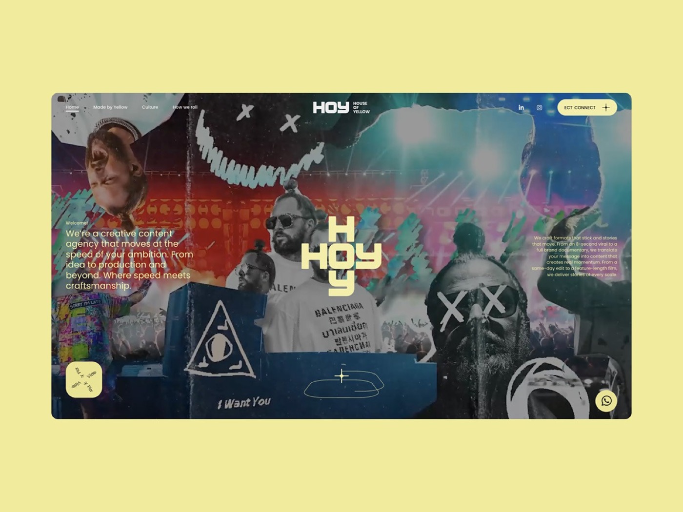 House of Yellow website displaying bold yellow typography and imagery